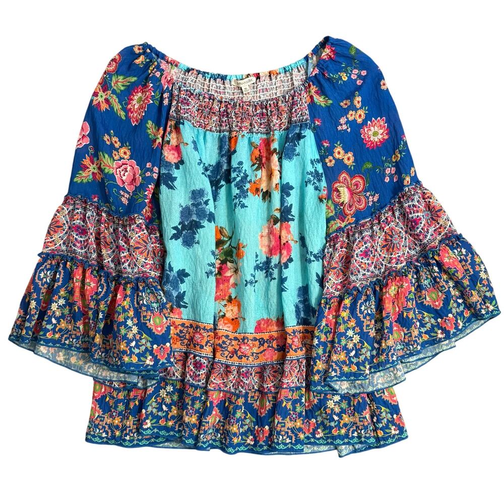 John Mark Blouse Floral Patchwork Boho Bohemian R… - image 1